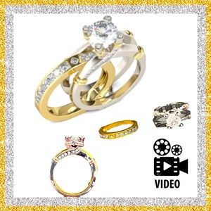 2 pc interlocking ring set. Gold & Silver with CZ's BRAND NEW - cool set